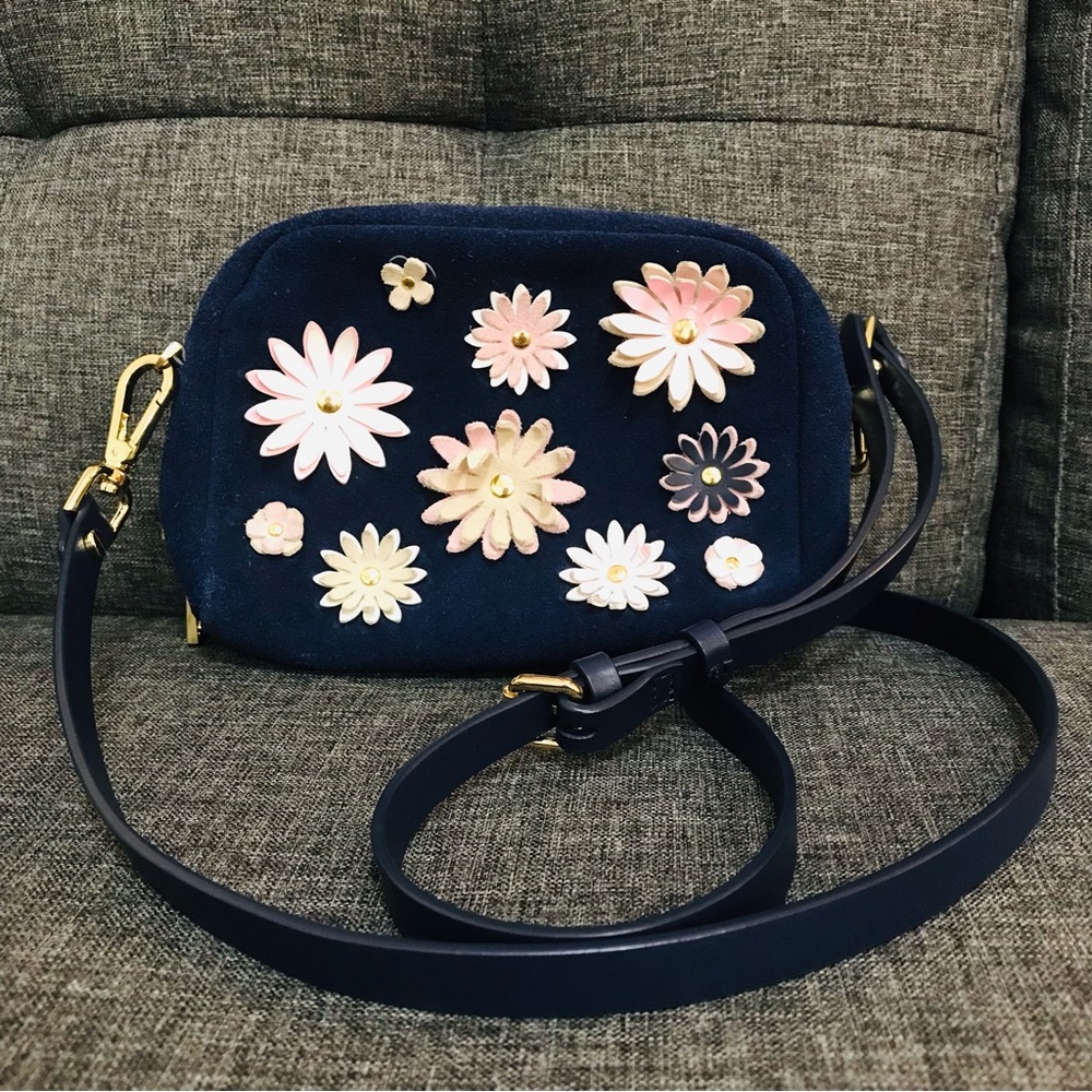 Isaac Mizrahi Navy Seude Floral Crossbody Bag
